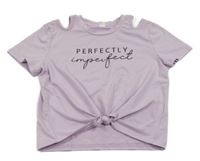 Lila crop tričko s nápisem a uzlem Shein