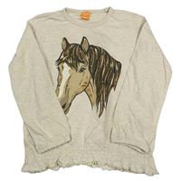 Béžové melírované triko s koněm s kamínky Pusblu