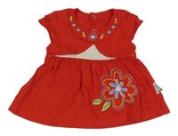 Červené bavlněné šaty s květinami a bolerkem