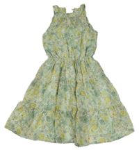 Světlezelené květované šifonové šaty