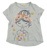 Šedé melírované tričko s dívkou s květy Kids