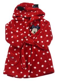 Červený puntíkatý chlupatý župan s kapucí - Minnie Disney