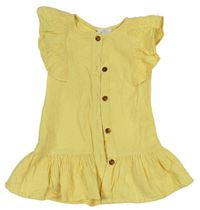 Žluté propínací mušelínové šaty s volánky Mango
