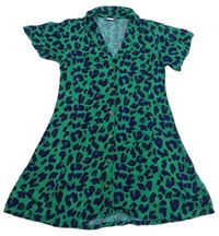 Zeleno-tmavomodré lehké košilové šaty s leopardím vzorem Next