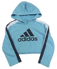 Světlemodro-bílá crop mikina s logem a kapucí Adidas