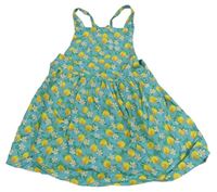 Modro-žluté vzorované plátěné laclové šaty s citrony Jojo Maman Bébé