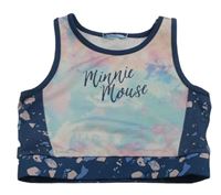 Modro-růžový vzorovaný sportovní crop top s nápisem Tu