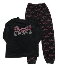 Černo-růžové sametové pyžamo s nápisy Primark
