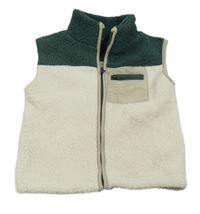 Bílo-zelená propínací huňatá vesta 