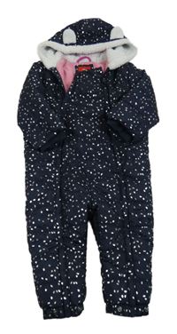 Tmavomodrá vzorovaná šusťáková zimní kombinéza s kapucí S. Oliver