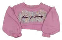 Růžová crop mikina s flitry a nápisem Matalan