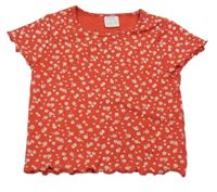 Červené žebrované květované crop tričko Zara