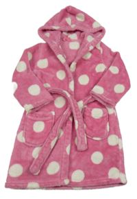 Růžový puntíkatý chlupatý župan s kapucí M&S
