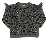 Tmavošedo-černý leopardí svetr s volánky F&F