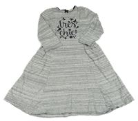 Šedo-bílé melírované šaty s nápisem 