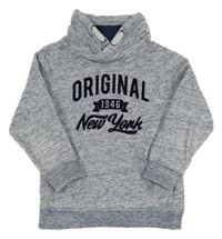 Modrá melírovaná mikina s nápisem a komínovým límcem H&M