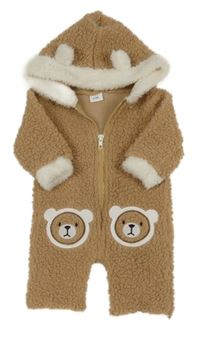 Hnědá huňatá mikina s medvědy a kapucí 