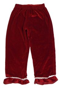 Červené sametové tepláky s volánkem 