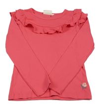 Tmavorůžové žebrované triko s volánkem 