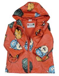 Červená nepromokavá jarní bunda s Marvel a kapucí Marvel