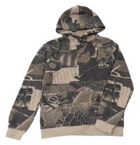Hnědo-černá vzorovaná mikina s kapucí H&M
