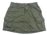 Khaki plátěná sukně s kapsami 