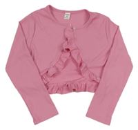 Růžové žebrované bolerko s volánky Shein