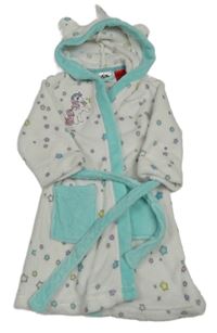 Bílo-světelemodrý plyšový župan s hvězdami a kapucí 