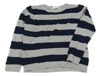 Šedo-tmavomodrý pruhovaný žebrovaný svetr 