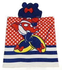Červeno-tmavomodro-bílé puntíkaté osuškové pončo s Minnie a kapucí Disney