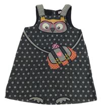 Tmavomodré puntíkaté riflové šaty se sovou 