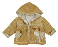 Béžový sametový zateplený kabátek s pejskem a kapucí 