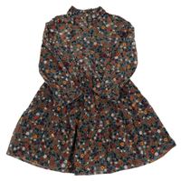 Tmavozeleno-barevné květované manšestrové šaty C&A