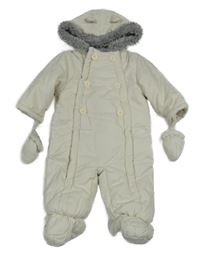 Smetanová šusťáková zimní kombinéza s kapucí + rukavice John Lewis