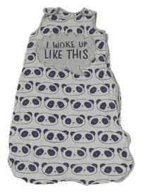 Šedo-bílo-tmavomodrý pruhovaný zateplený spací pytel s pandami George