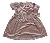 Růžové sametové šaty s 3D mašlí Zara