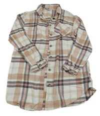 Smetanovo-béžovo-růžová kostkovaná šatová halenka Primark