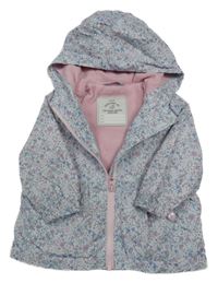Světlemodro-růžová květovaná šusťáková podzimní bunda s kapucí George