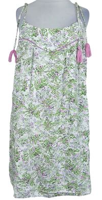 Dámská zeleno-bílo-růžová kytičkovaná noční košile M&S