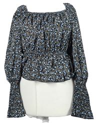 Dámská černo-modrá kytičkovaná crop halenka In the Style 