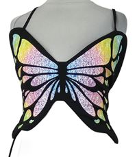Dámský černý crop top s motýlem a šněrováním na zádech