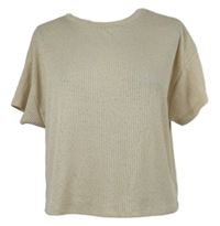 Dámské smetanové žebrované úpletové crop tričko 