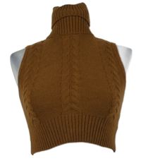 Dámská hnědá vzoroaná crop svetrová vesta s rolákem Shein 