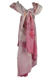 Dámská růžová květovaná hedvábná šála 