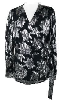 Dámská černo-stříbrná květovaná zavinovací halenka Finding Friday 