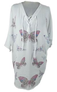 Dámská bílá halenková tunika s motýlky