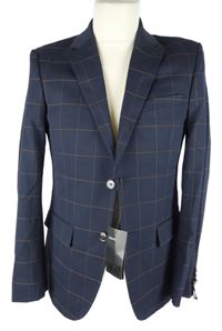 Nové - Pánské tmavomodré kostkované slim fit sako vel. 38R 