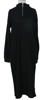Dámské černé žebrované fleecové midi šaty Pep&Co