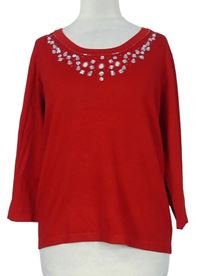 Dámský červený lehký svetr s kamínky 