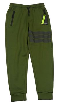 Khaki sportovní kalhoty s proužky